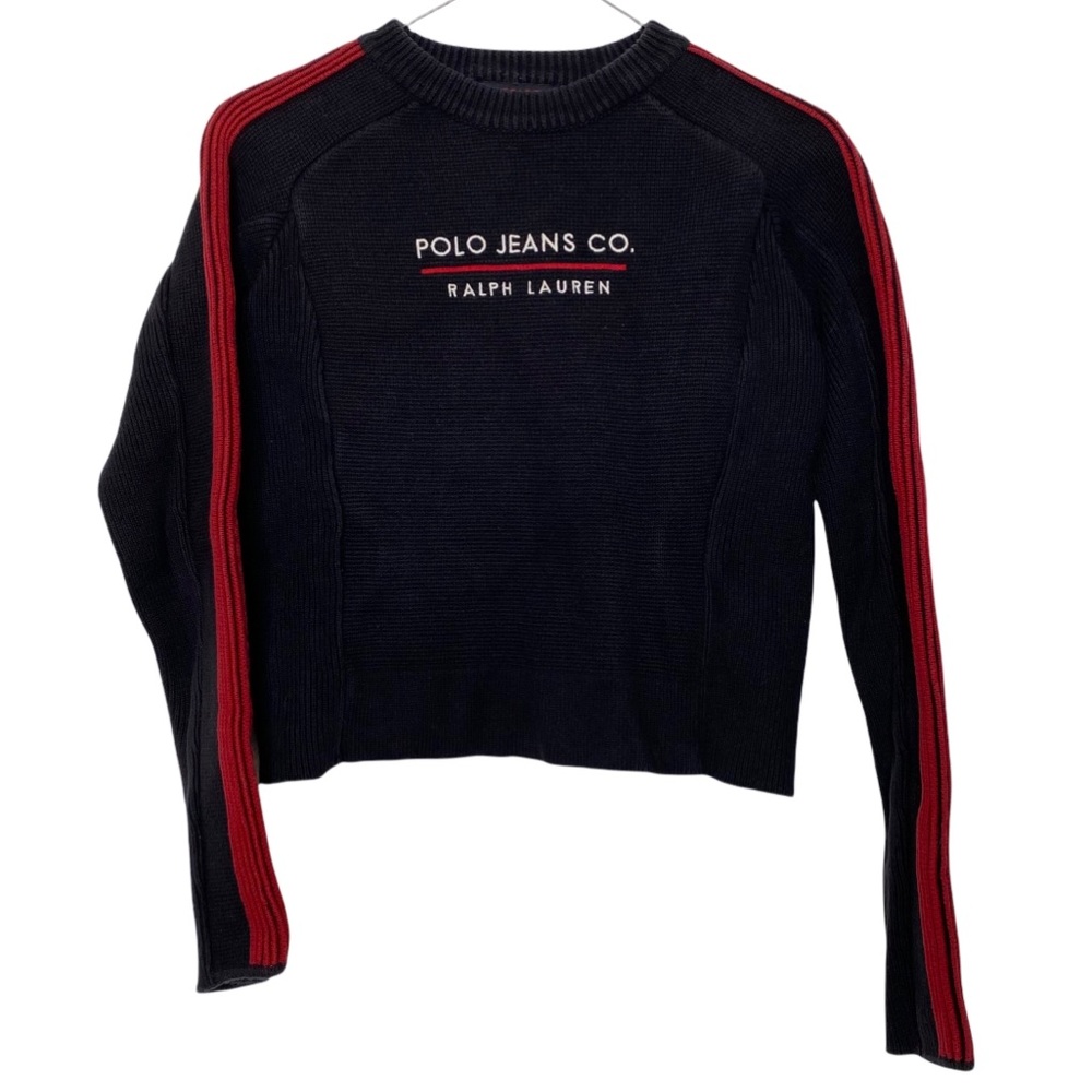 Vintage Polo Jeans Co. Ralph Lauren Black Ribbed Crewneck Crop Sweater Petite